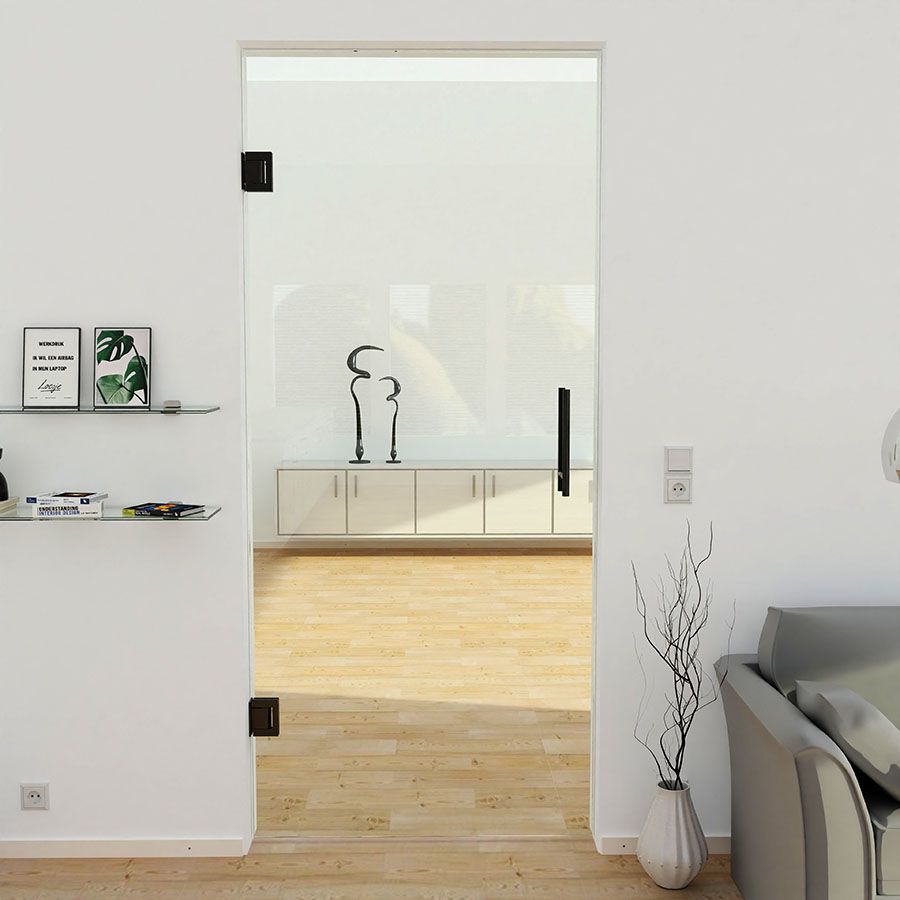 Zwarte pendeldeur van helder glas Zwarte pendeldeur van helder glas